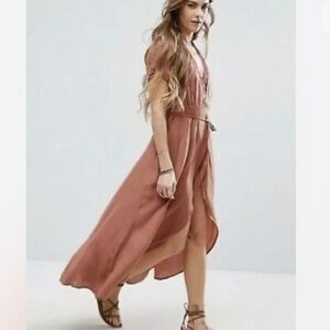 ASOS Honey Punch wrap front high low tea dress L